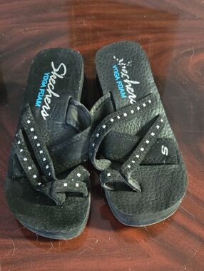 3 For $40 Skechers Black Thong Sandals with Silver Stud Accents
